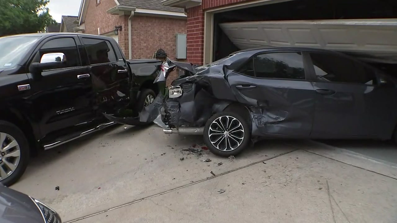 Boy injured when truck slams into parked cars and garage in Pasadena